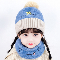 Warm children hat girl winter hair line hat circumference neck integrated baby cute super cute knitted protective ear cap thickened