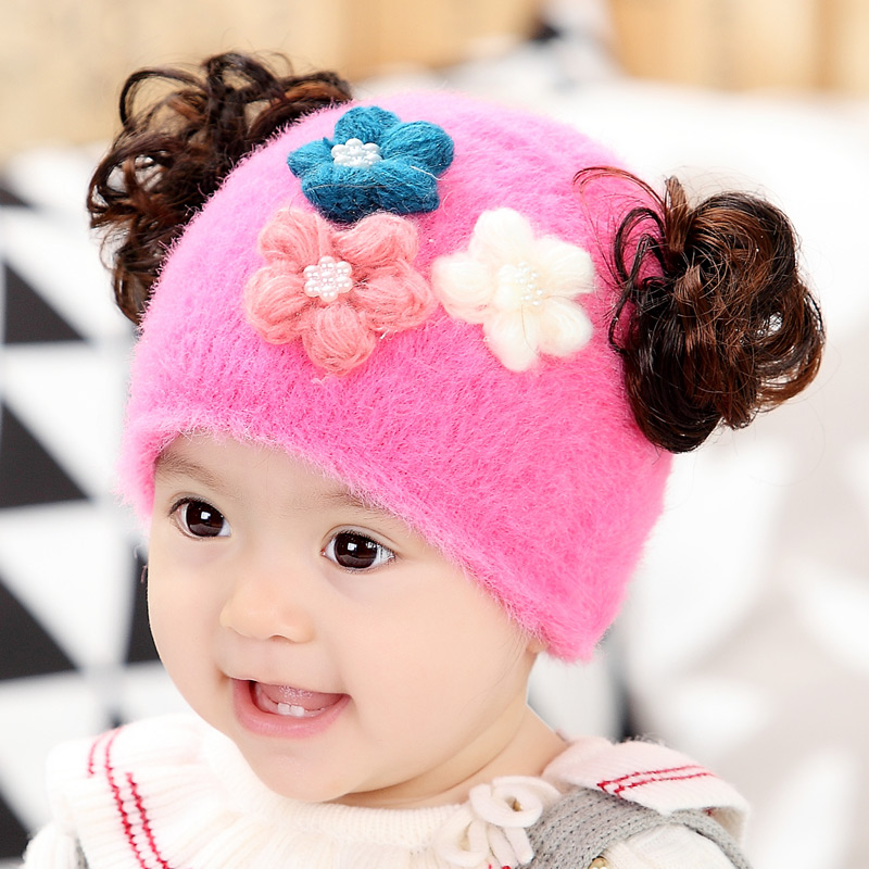 Baby Hat Autumn Winter Pure Cotton 0-3 Months Infant Fetal Hat Woman Baby 0-1 Year Old Wig Cap Newborn Princess Cap