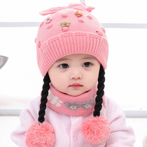 Baby hat autumn and winter cotton infant knitted wool cap childrens hat plus velvet thickened girl wig hat winter