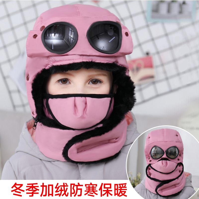 Children hat autumn winter thickened with gush male and female child Lei Feng cap windproof protective face integrated pure cotton baby hat winter