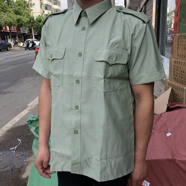 Genuine Products Retired Old Goods Straight Cylinder Short Sleeve Shirt Outdoor Casual Linen Plain Weave Cloth Speed Dry Coat Deep Army Green Shirt