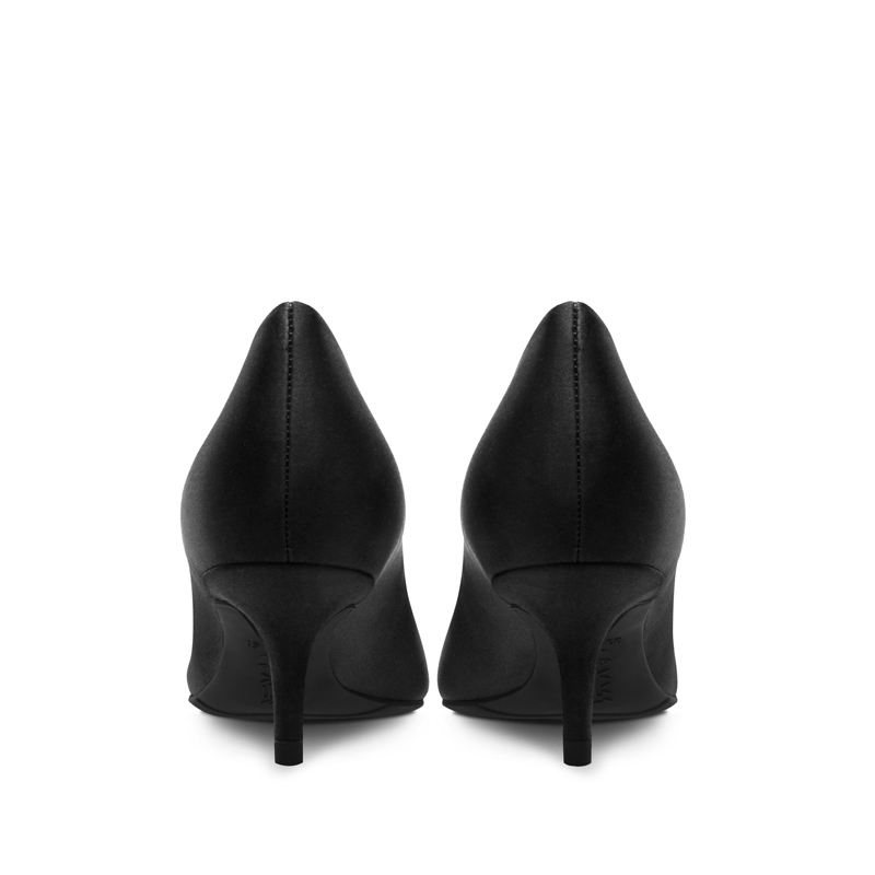 烫社交女鞋黑色真丝绸缎低跟尖头细跟高跟鞋欧美17年新款单鞋产品展示图3