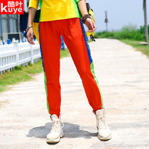 Outdoor stretch quick-drying pants womens color-block feet summer thin fast-drying pants elastic breathable sports hiking pants