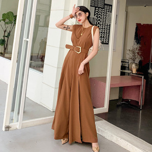 Korean style slim waist with wide leg pants