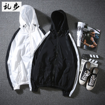 Outdoor summer black and white sunscreen coat mens coat thin breathable sunscreen clothing contrast sports windbreaker hooded fishing suit