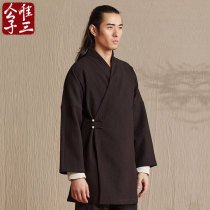 Only three Wei and Jin Hanfu men Ancient style Fairy Chinese style Tang style Layman Chinese meditation tea dress Buddhist mens clothing Autumn and winter