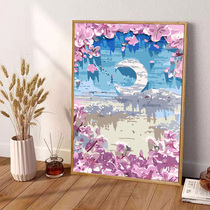 Under the moon cherry blossoms ) draw diy digital oil paintings are only beautiful to heal the scenery