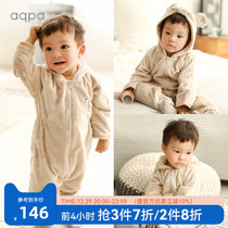 aqpa newborn baby winter lamb velvet jumpsuit unisex baby warm cotton crepe thick outdoor clothes