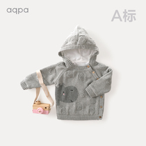 aqpa mens and womens baby hooded sweater top thickened winter new childrens wave point left open sweater velvet