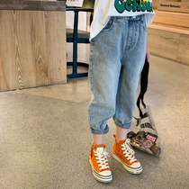 Chunni 2021 spring new girls jeans in big children children Foreign style Korean version of loose thin long pants tide