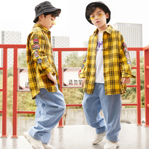Childrens hip-hop suit Boys hip-hop plaid shirt Childrens girls jazz dance hiphop performance suit trendy autumn clothes
