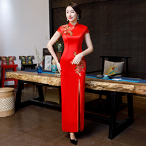 2021 long style new sexy qipao elegant walking show stage performance Etiquette Slim Big Code Open Fork Evening Dress