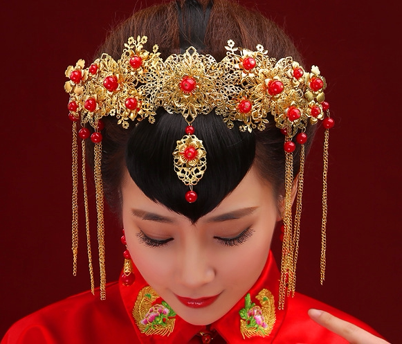 如意中式新娘头饰金色流苏步摇秀禾服头饰古装手工发饰龙凤褂配饰