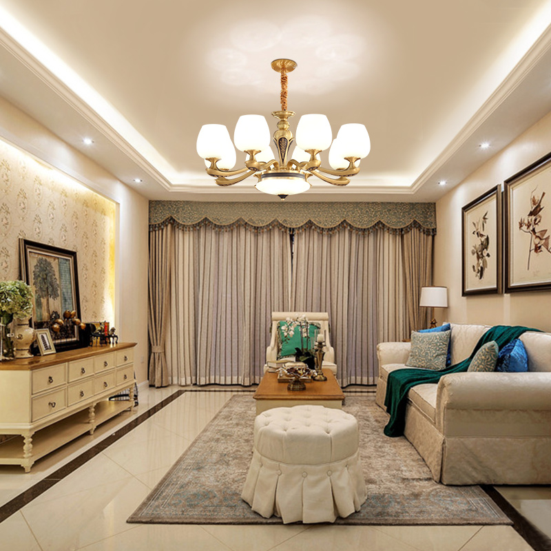 美式吊灯客厅灯家用奢华大气欧式餐厅灯现代简约复古云石全铜灯具