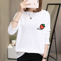 2021 spring new plus size t-shirt womens long-sleeved top clothes Korean version loose fat mm base shirt autumn clothes wear outside