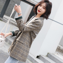 Plaid blazer womens early spring Korean casual English style suit early spring 2021 small coat spring and autumn