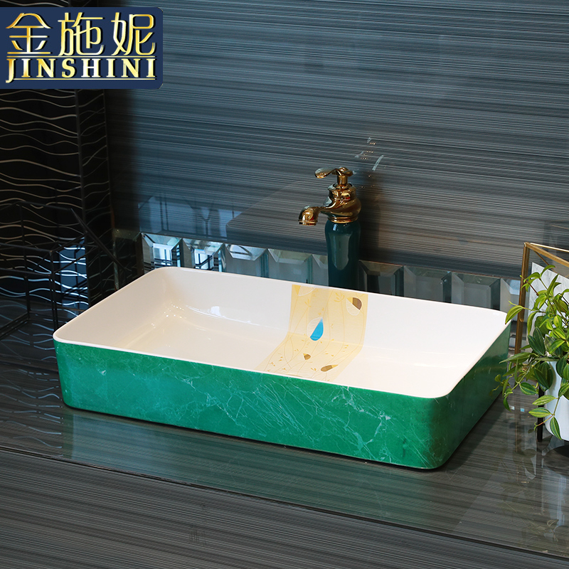 Gold cellnique square household ceramics basin stage basin sink marble balcony toilet art basin