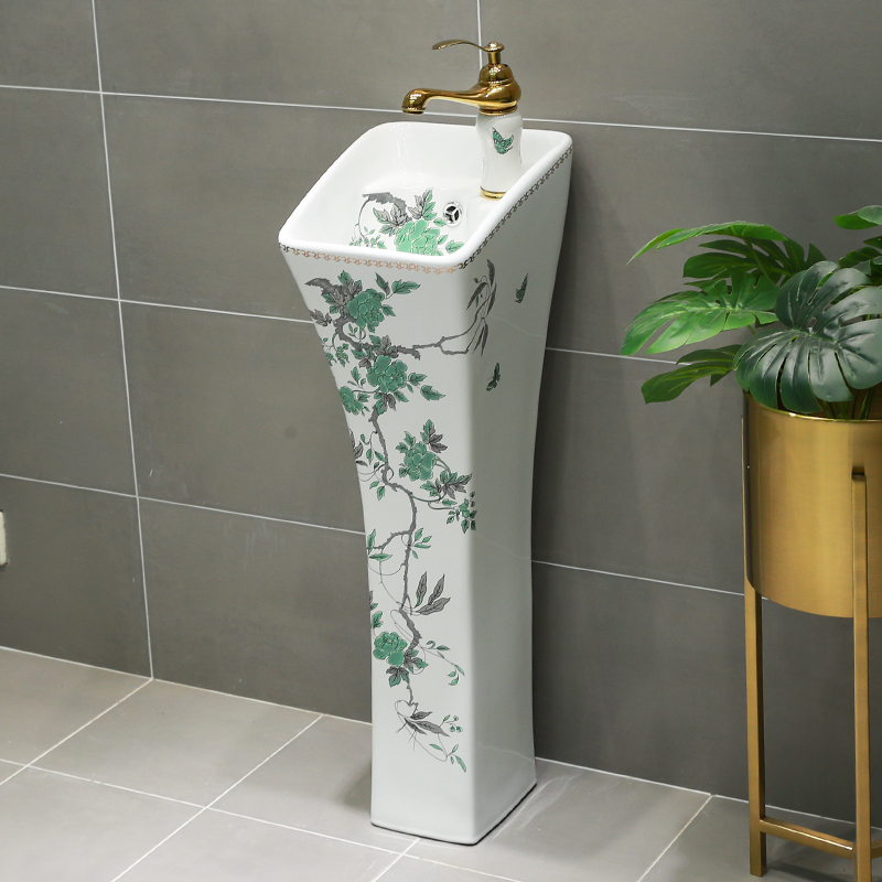 Gold cellnique ceramics column vertical integrated basin floor type lavatory toilet sink sink on the floor