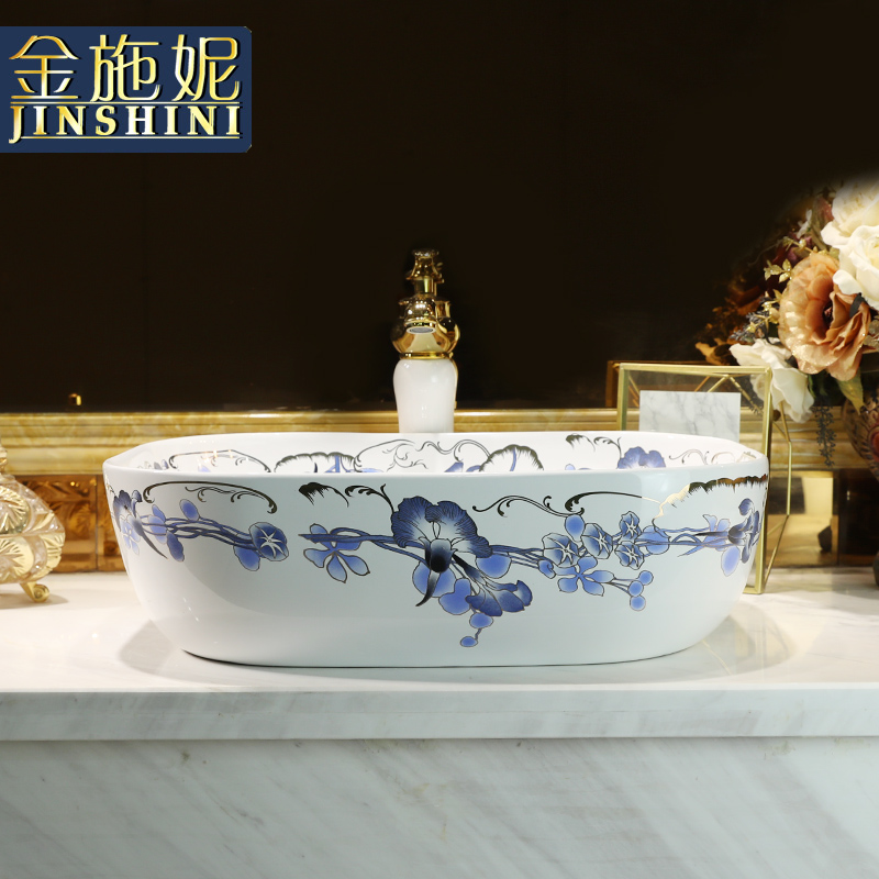 North European art stage basin sink toilet wash basin basin of Chinese style household, blue and white porcelain wash basin