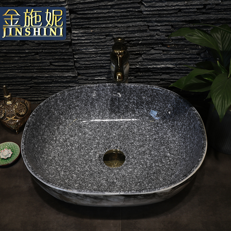 Art stage basin sink ceramic toilet lavatory ink elliptical for wash gargle basin household balcony