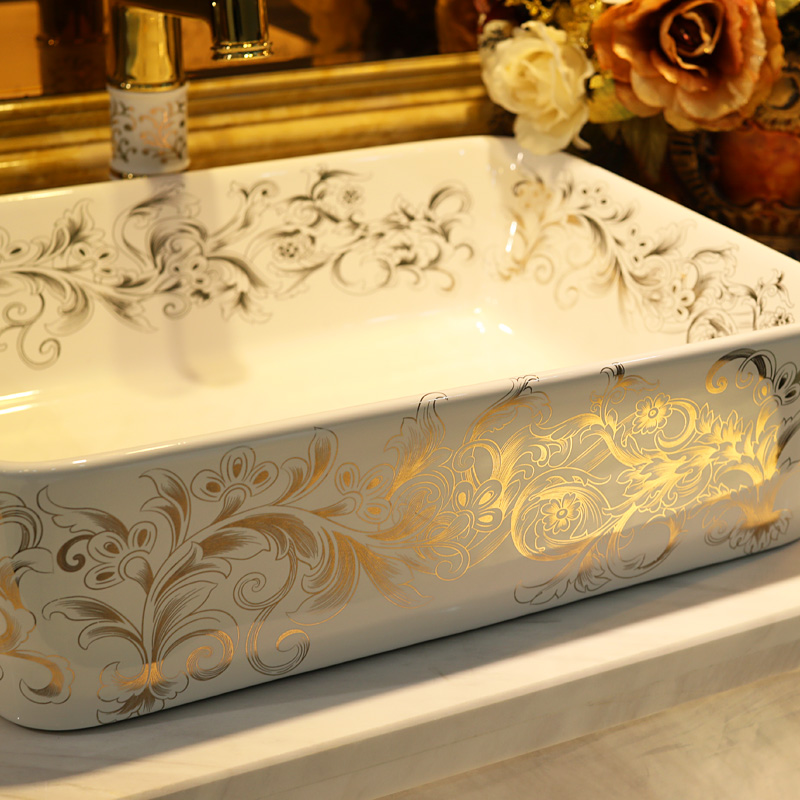 Gold cellnique jingdezhen stage basin ceramic lavabo rectangular basin bathroom sinks GuYuBi vines