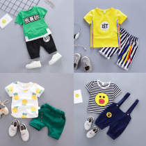 Clearance childrens short sleeve suit men and women Baby summer childrens clothing two-piece set 2-34-5 year old infant childrens suit tide