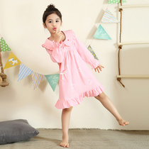 Girls pajamas Spring and Autumn Cotton Childrens Nightdress Autumn Thin Long Sleeved Girls Parent-Child Home Clothes