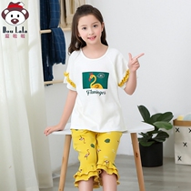 Girls pajamas summer cotton thin short sleeve girl baby Princess middle child home air conditioning suit suit suit