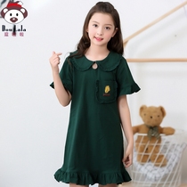 Girl nightgown short sleeve cotton childrens pajamas baby girl Summer thin air-conditioned home clothes parent-child mother and daughter