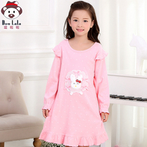 Childrens sleepwear long-sleeved spring and autumn girl cotton Korean version of the big girls Princess parent-child daughter baby clothing