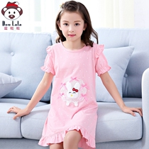 Girls night dress summer short-sleeved pure cotton childrens pajamas summer Korean thin girls middle-aged children princess parent-child outfit