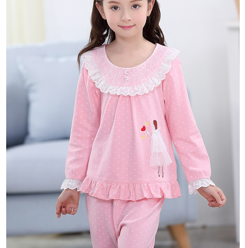 女童春秋季纯棉长袖夏天薄款儿童睡衣小女孩中