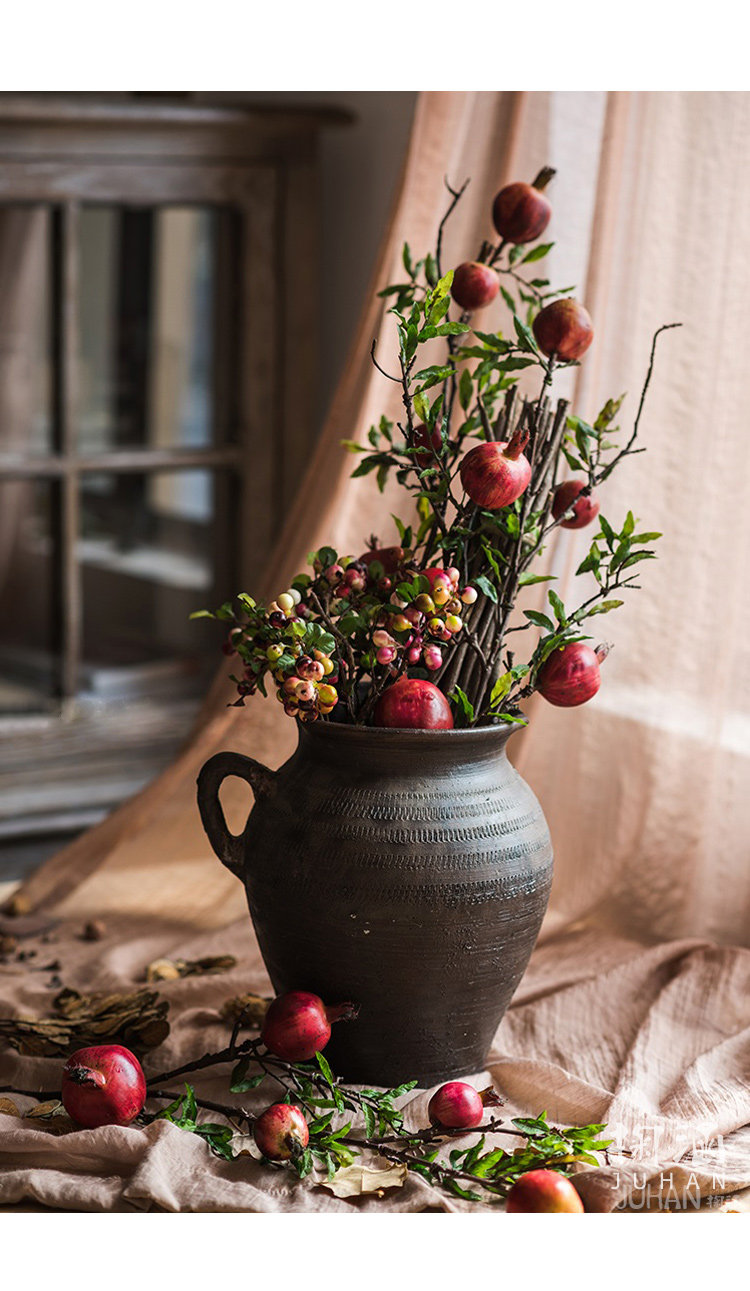 仿真石榴果树枝 插花假花客厅摆设装饰绢花仿真花假石榴摆件