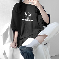 Harajuku bf wind loose student short-sleeved T-shirt womens summer new 2021 bear print wild half-sleeve cotton top