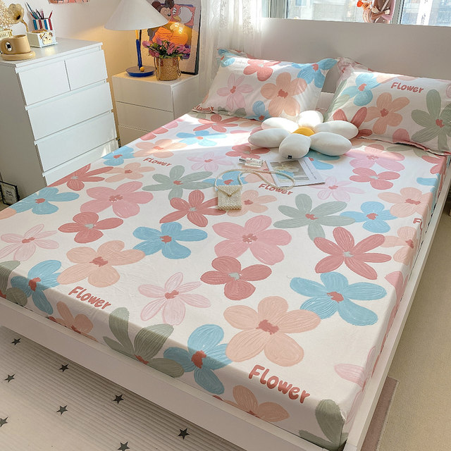 Fitted sheet single piece pure cotton cartoon cotton sheet anti-slip 1.2m 1.5m 1.8 Simmons mattress protector bed cover