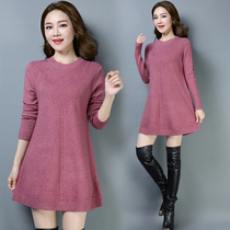 2021 spring new sweater female pullover medium long long-sleeved top Korean version loose plus velvet base sweater winter