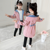 Girls long trench coat 2021 spring new large childrens net red wild coat female student jacket