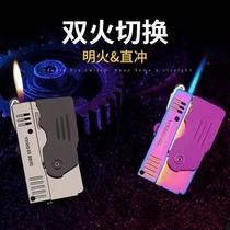 Double flame lighter net red windproof inflatable grinding wheel style creative personality convenient and direct punching ultra-thin lighter to send boyfriend