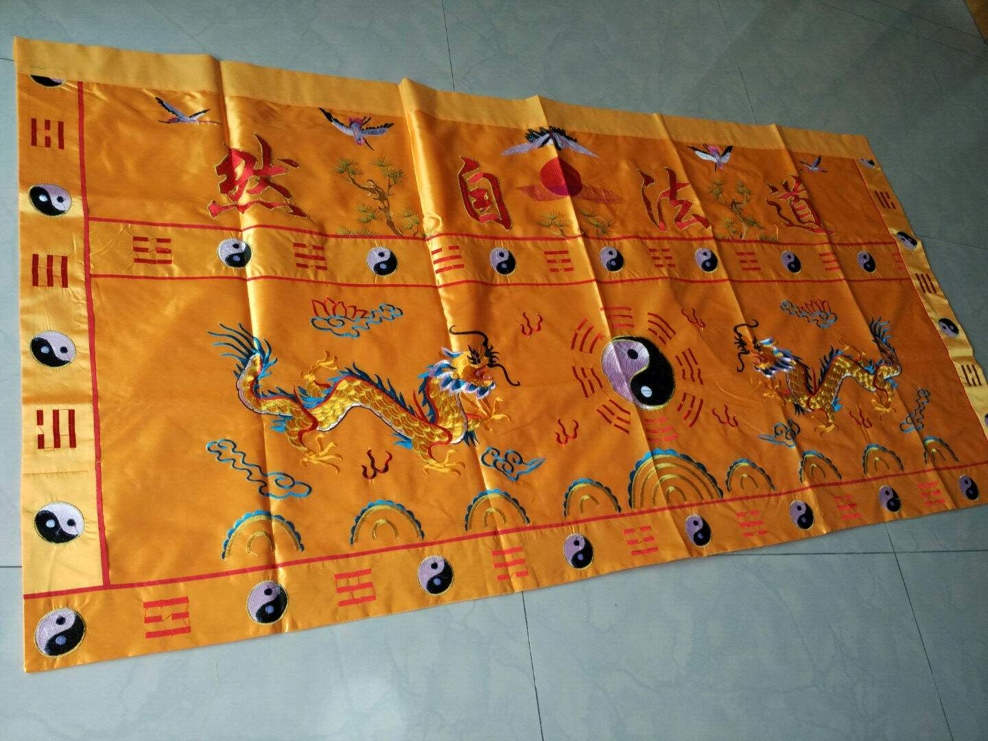 道教桌围 潮绣双龙戏珠 太极八卦桌围 台围制佛教堂刺绣用品2米