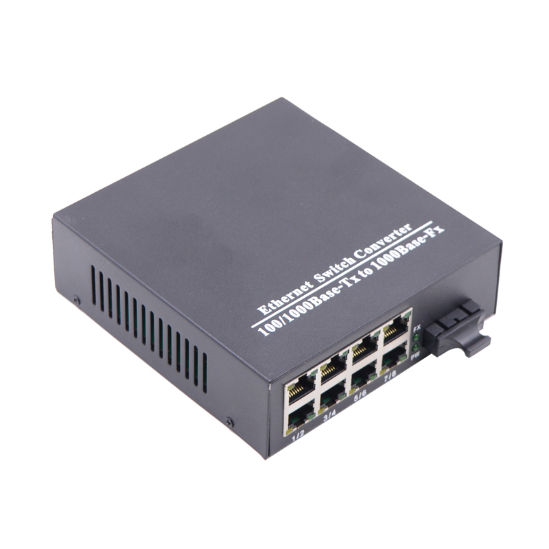 sharp flash 100m 1-optical-8-electric single-mode dual fiber optical transceiver one optical-8-electric network monitoring switch
