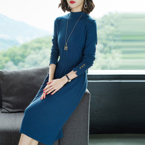 Womens sweater skirt mid-length knee-length early spring 2021 new explosion-style knitted base shirt dress