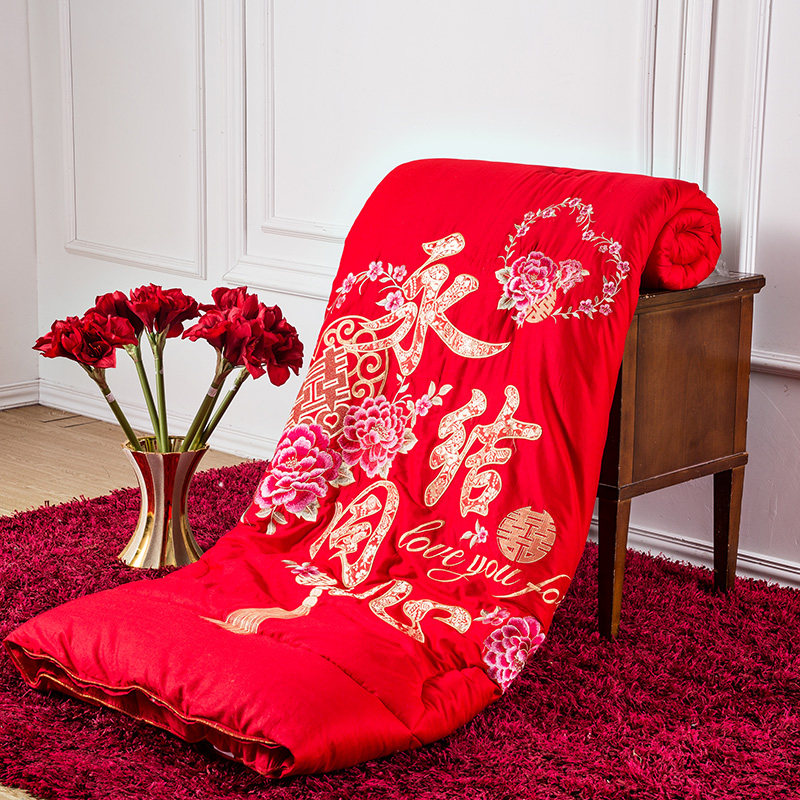 结婚庆喜被全棉大红龙凤被子双人床冬被芯2m2.2m新婚双喜被春秋被