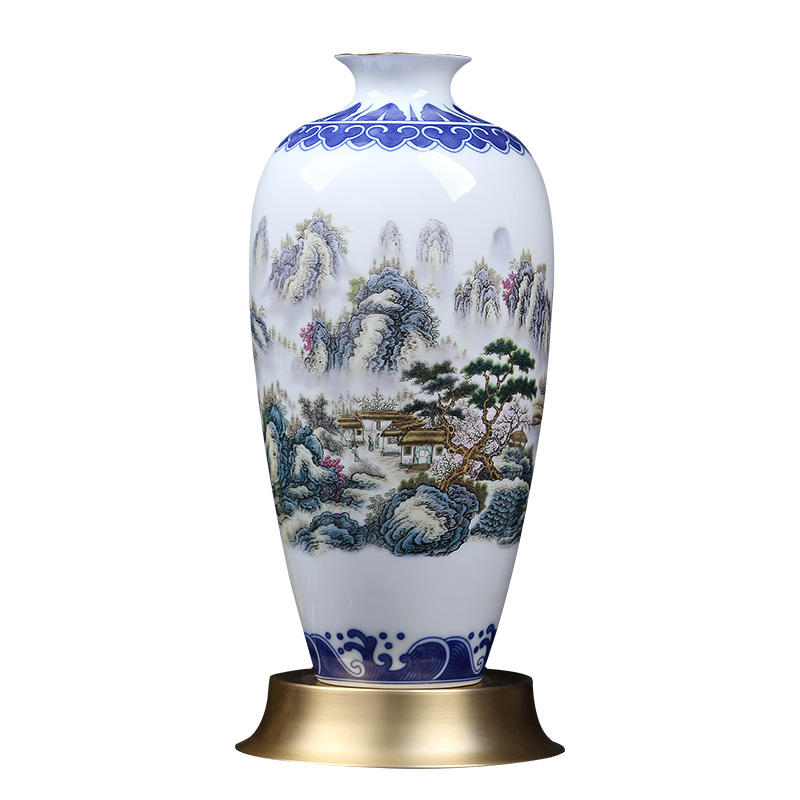New Chinese style household modern jingdezhen ceramics craft vase sitting room porch landscape beauty is the gilded bottle furnishing articles