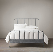 American Wrought iron European double bed 1 5 meters 1 8 meters Simple retro-made old wheeled non-removable pastoral bed