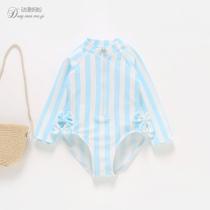 1-3 years old baby girl swimsuit new childrens striped long sleeved swimsuit sunscreen 2 little Princess cute one-piece swimsuit