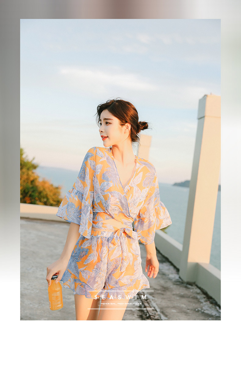 小清新分体游泳衣女时尚罩衫显瘦小胸聚拢情侣小胸聚拢泡温泉泳装