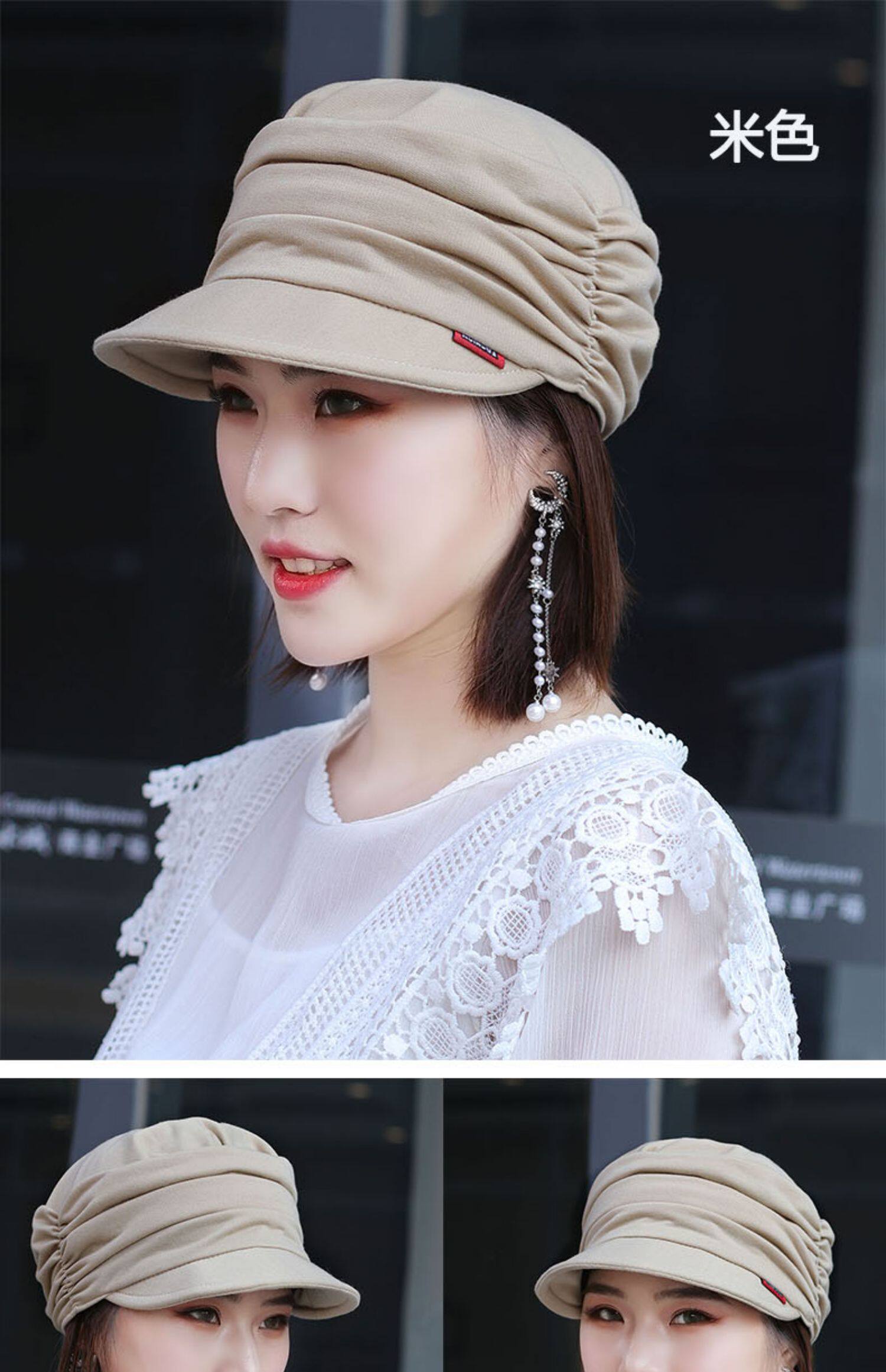 帽子女韩潮秋冬天显脸小平顶帽妈妈帽鸭舌帽大头围贝雷帽时尚布帽