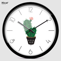 HICAT fashion simple green flowers plant painting wall clock living room silent clock hanging watch creative quartz clock
