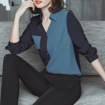 2021 autumn new long sleeve chiffon shirt female Korean loose stripe shirt professional design sense niche top