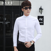 Youtian Raymond Chinese stand-up collar shirt mens white cotton crew neck shirt business slim cotton Chinese style